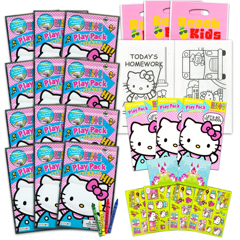 Bendon Publishing Hello Kitty Ultimate Party Favors Packs Bundle -- 12 Sets with Stickers, Coloring Books and Crayons (Party Supplies) - Image 1